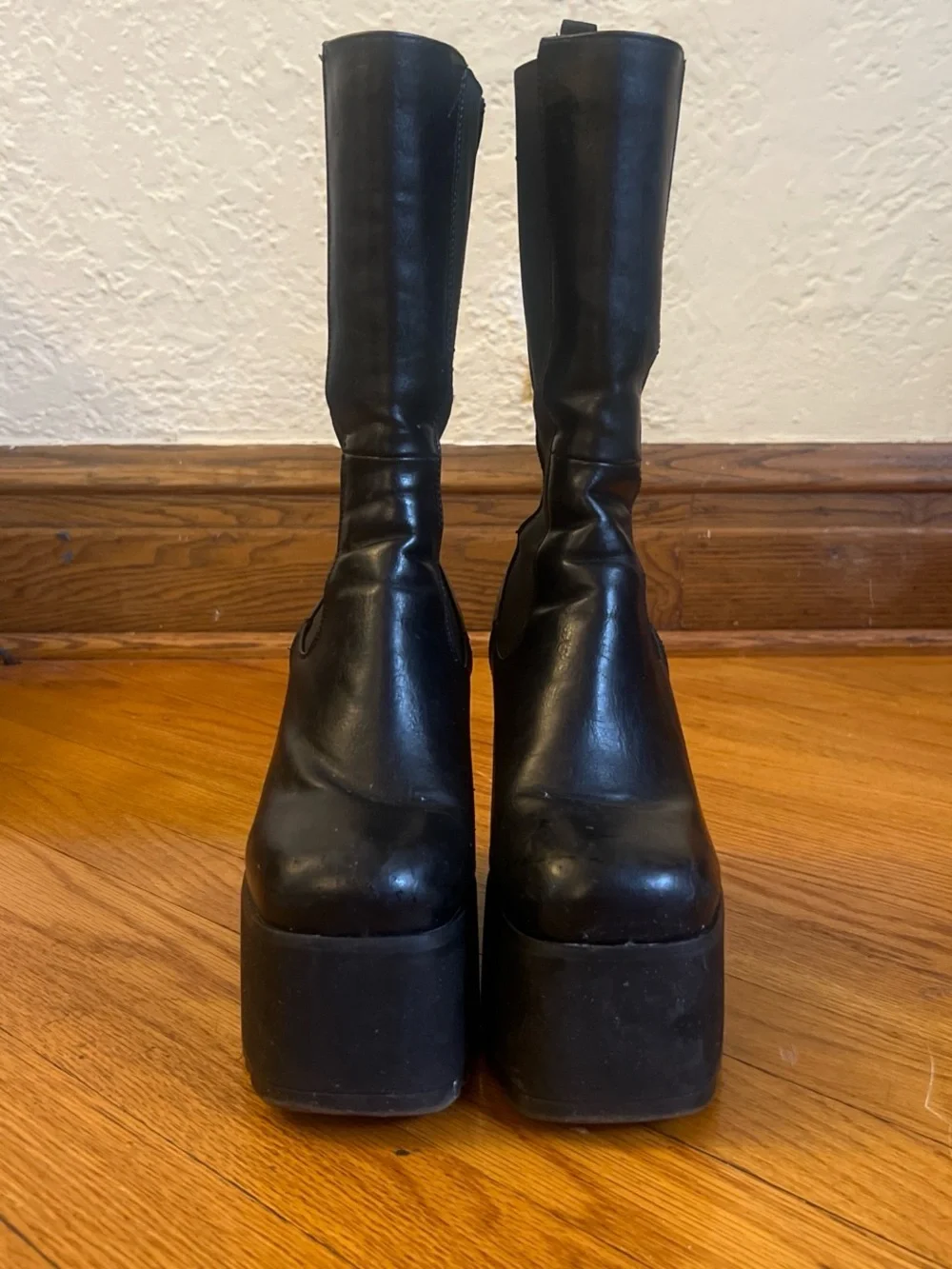 Womens Black Platform Chelsea Wedge Boots